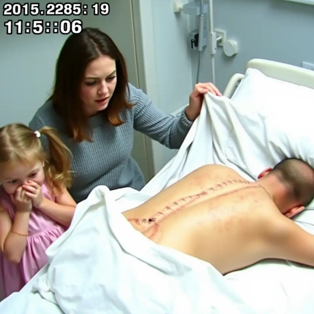 My husband was in the hospital, so I visited him with our 5-year-old daughter. As he slept, my daughter whispered to me, “Mom… do you know what’s really on dad’s back?” Confused, I asked, “What do you mean?” Without a word, she lifted the sheet off his back. And in that instant, I couldn’t breathe. Every drop of blood drained from my face.