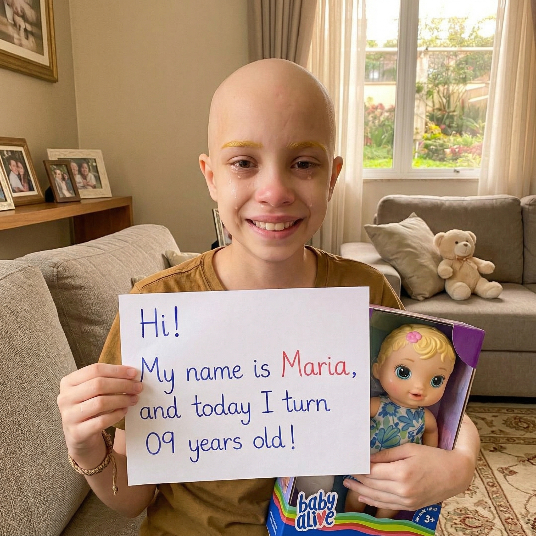 Hi, I’m Maria! And if you look closely at this smile in the photo, you’ll discover that it has a huge reason for being here: today I turn 9 years old!