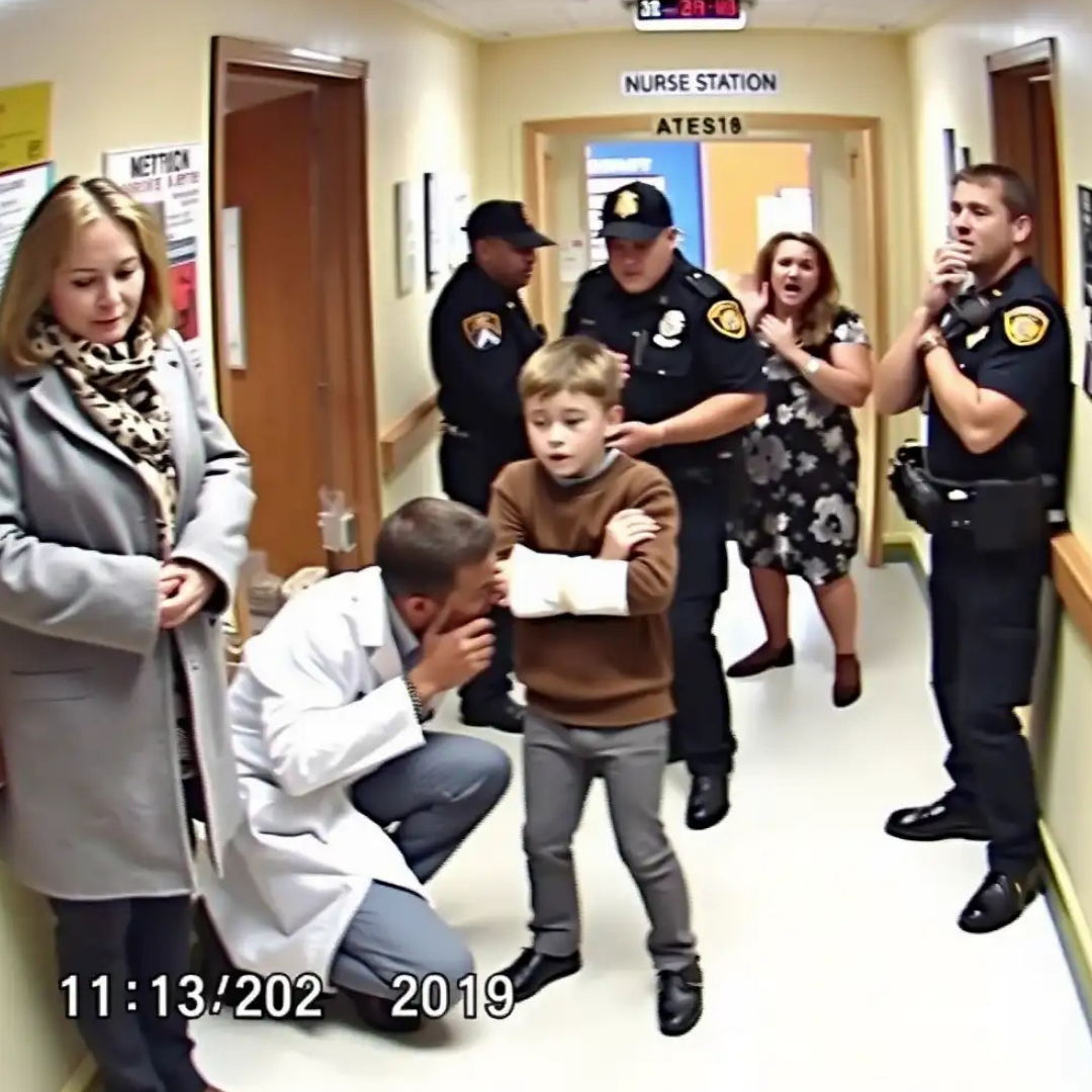 While playing at the park, my best friend’s son fell and broke his arm, so I rushed him to the ER. Just as I paid the hospital bill, the police handcuffed me. “You’re under arrest for child abuse.” My friend stood there sobbing, swearing she saw me deliberately push her son. I was completely frozen—until the doctor carried the boy out. Trembling, the little boy gripped the doctor’s coat, looked at the police, and whispered: “Officer… please take off my undershirt.”
