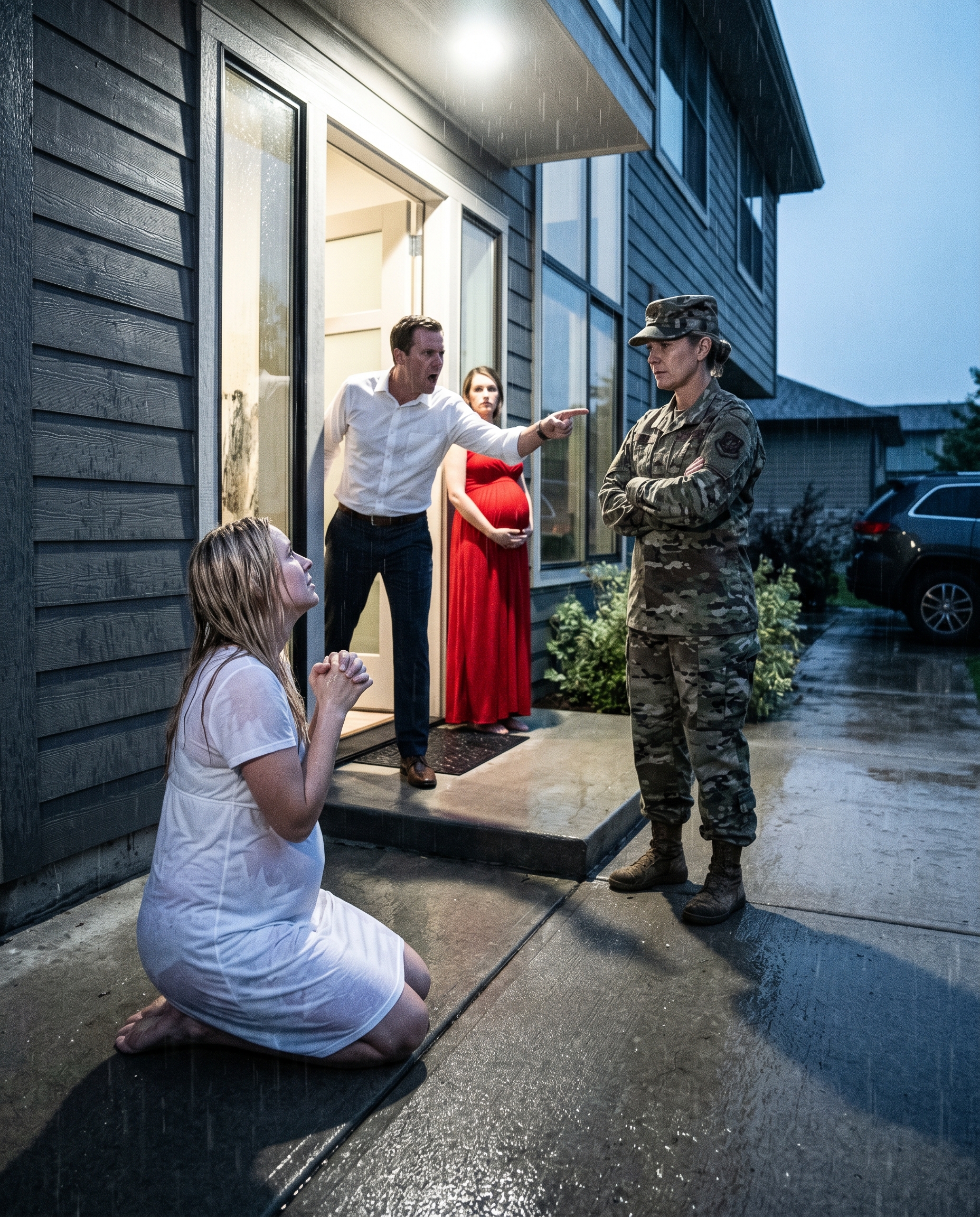 My husband kicked 7-months-pregnant me into the freezing rain to move in his 8-months-pregnant mistress. “Sign the divorce and get out. Our son needs the luxury,” Julian sneered. Seeing her wearing his silk robe, I didn’t cry. I calmly walked away. Three days later, at my strict military mother-in-law’s will reading, the attorney opened a sealed black file. As he read the first sentence, Julian’s arrogant smile vanished forever…