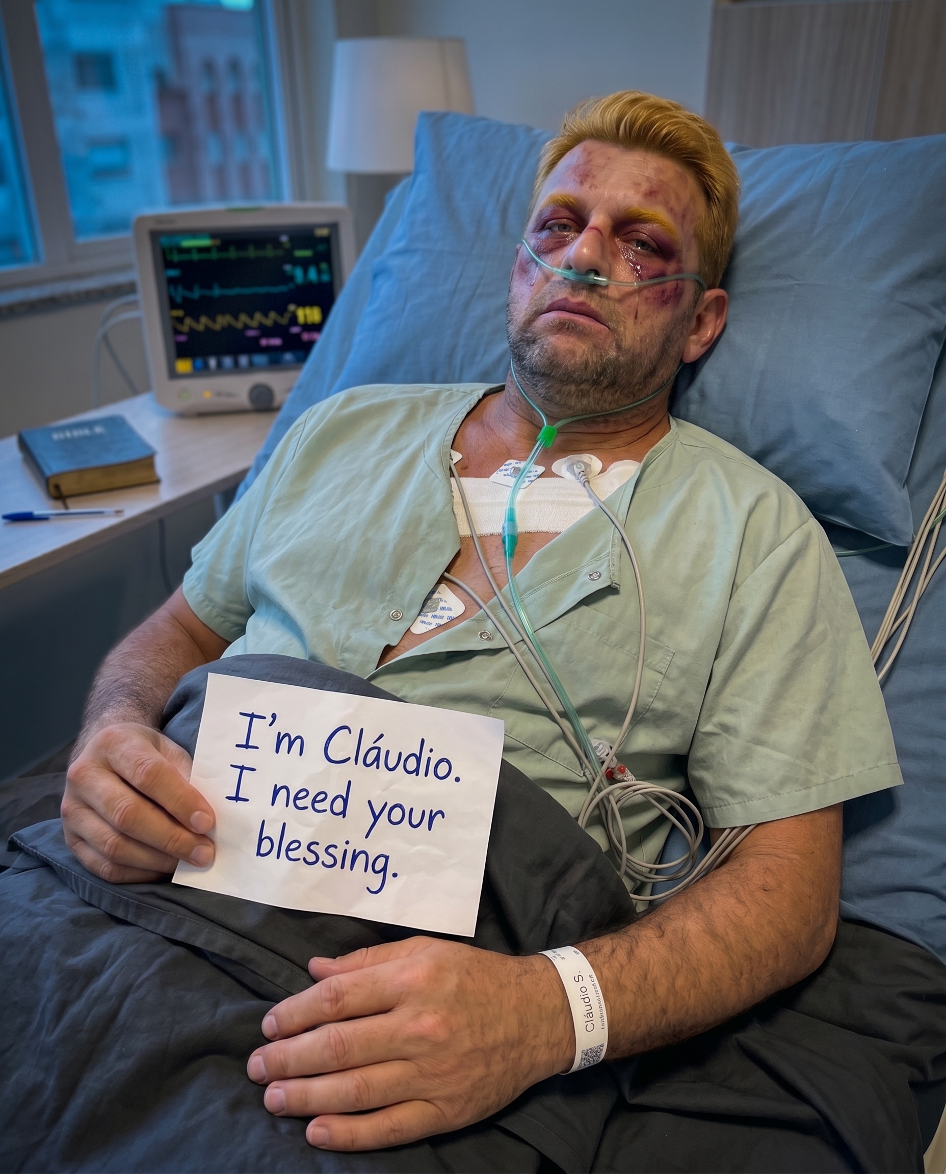 I look at this photo and the first thing that comes to mind isn’t the pain, but the miracle of being alive. I am Cláudio, and that man there, lying among wires and tubes, is me. Or rather, it was the version of me that fought the most important battle of my life.