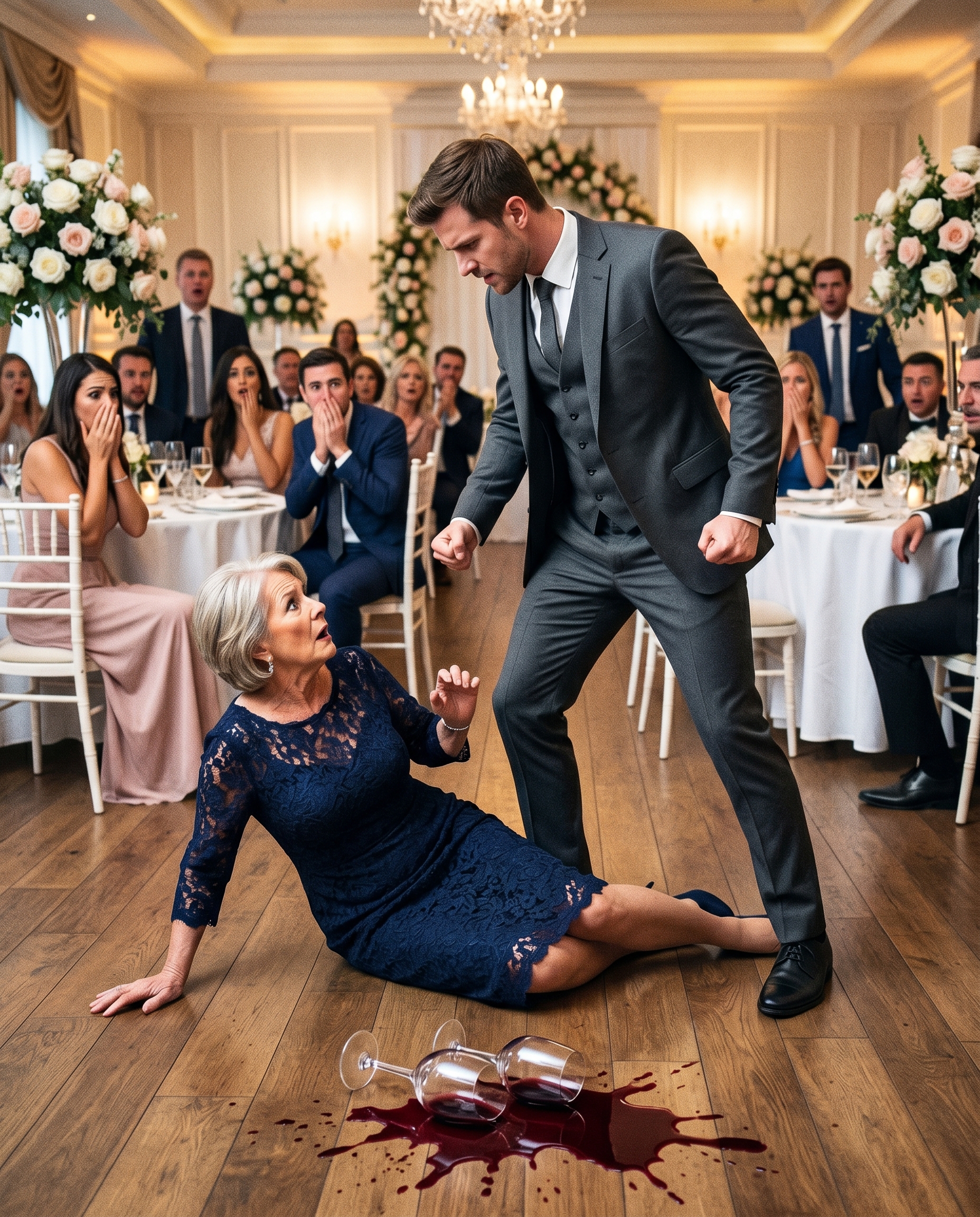 At his wedding, my stepson shoved me in front of 200 guests for sitting in his “real mom’s” seat. “How dare you—stop pretending to be my mother. Your place is by the trash,” he snapped. When I explained his mother wasn’t coming, he slapped me hard. For five years, I had loved him with everything I had. In that moment, I woke up—and destroyed this wedding.