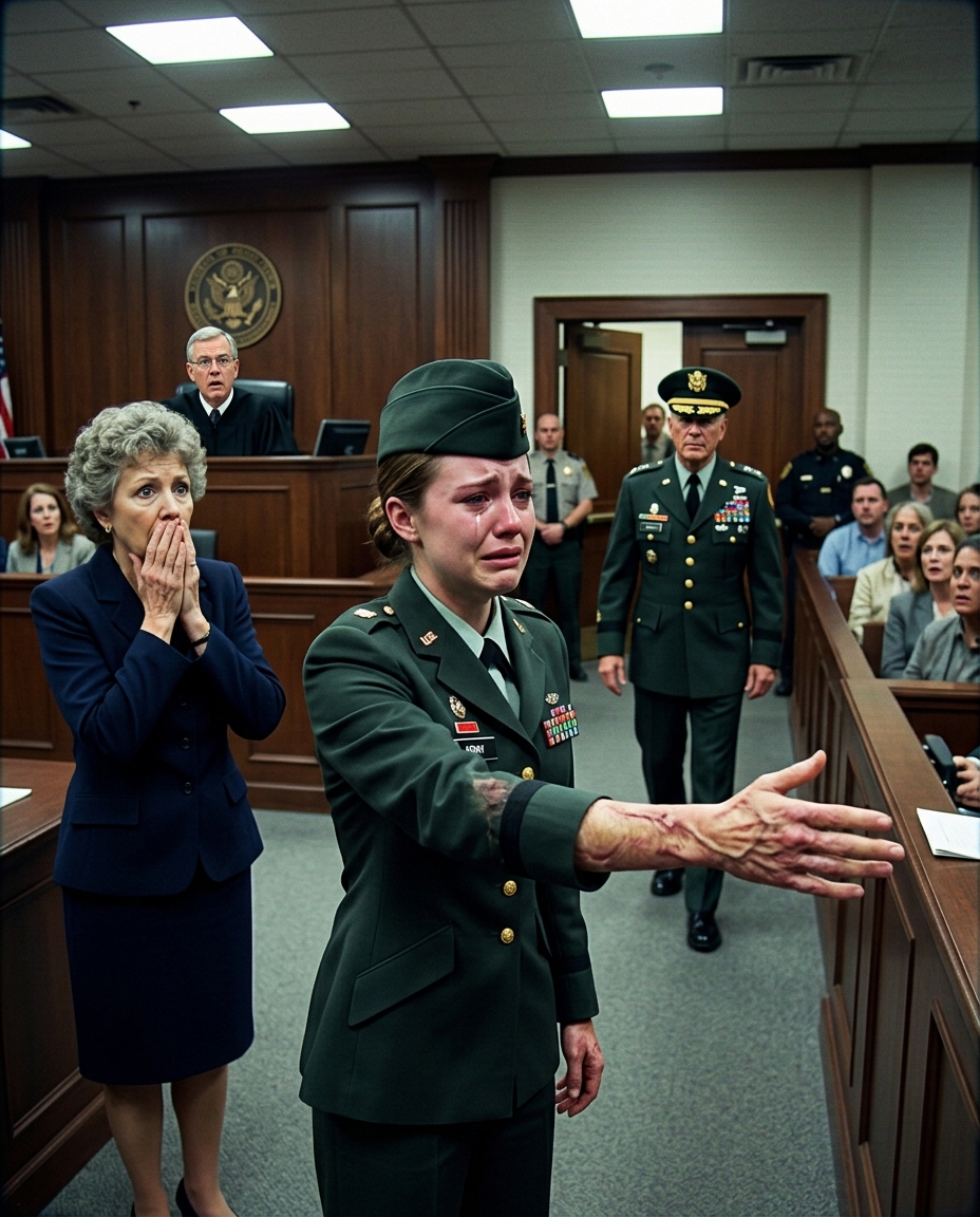 They called me a liar in a courtroom packed with spectators, and my own mother made sure everyone believed them. With one hand on the Bible, she looked the judge in the eye and declared, “She was never a soldier. The scars, the medals… every part of her story is a lie.” The room grew quiet as every suspicious gaze turned toward me. Then the courtroom doors swung open, and the man who walked in wiped the smile from my mother’s face.