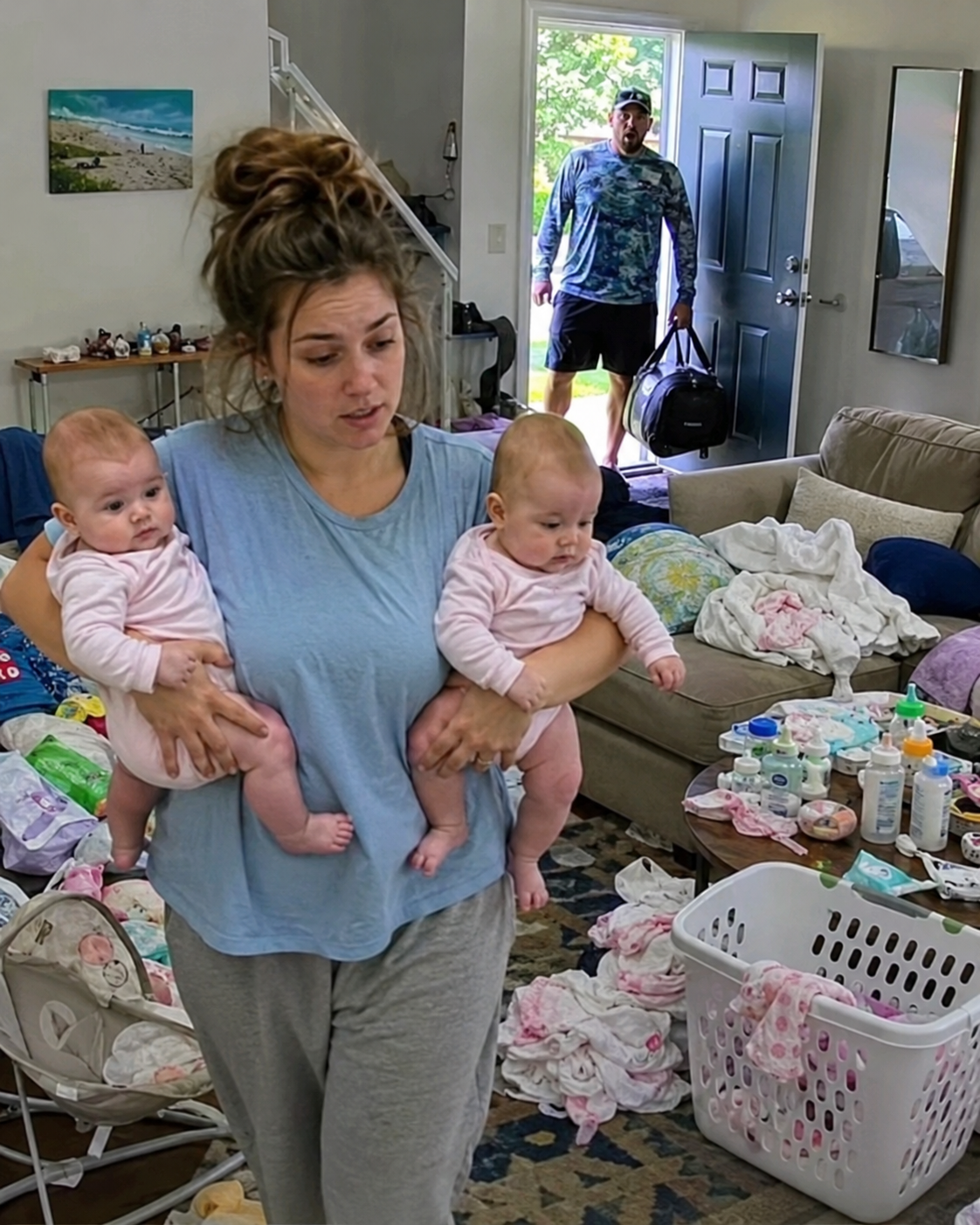 My husband said, “You wanted to be a mother, so act like one,” then left me alone with our six-month-old twins while he went on vacation — when he came back, he stopped dead in the doorway