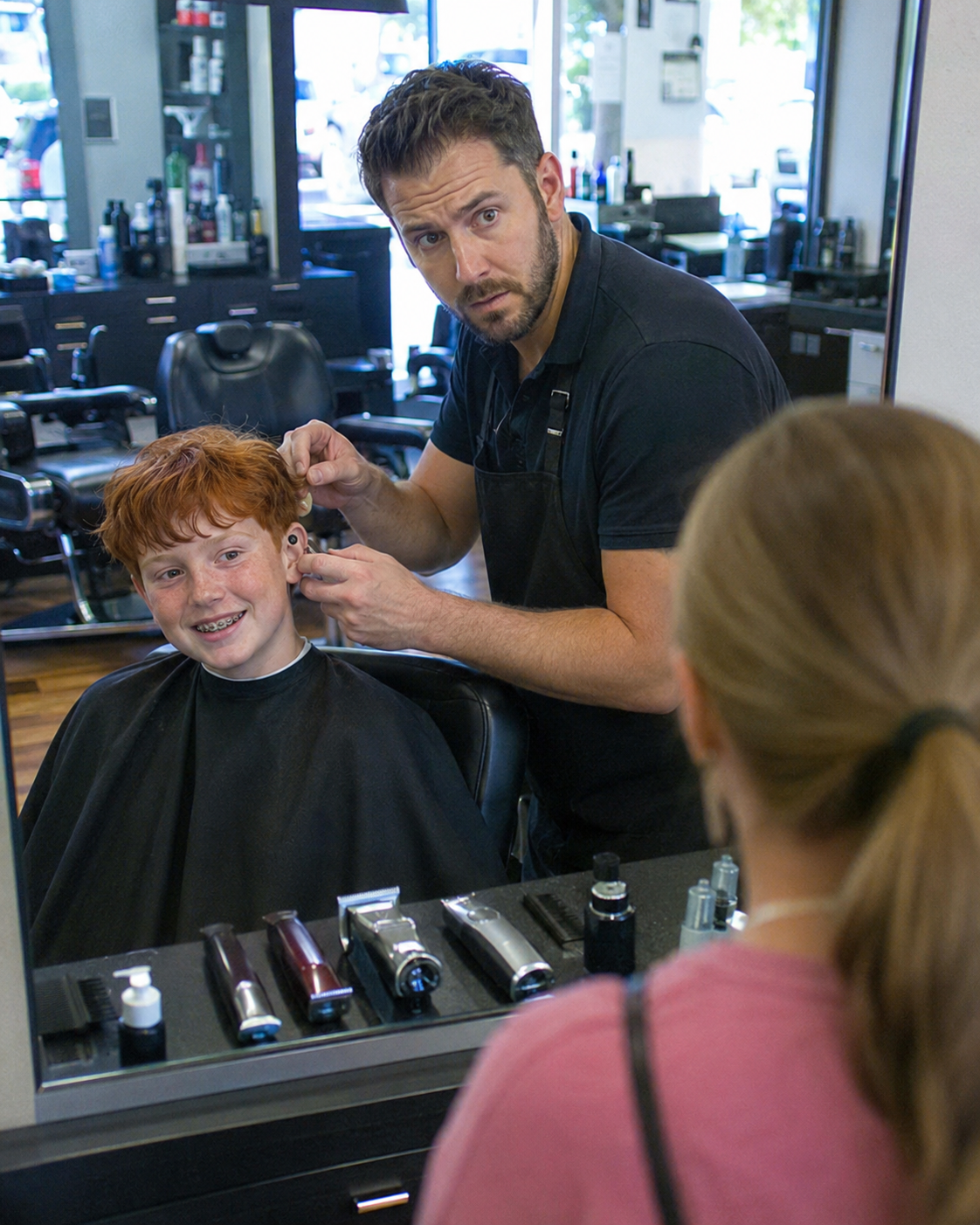 My 9-year-old son’s barber whispered, “check behind his ear.” — 20 minutes later, two police cars were outside my house
