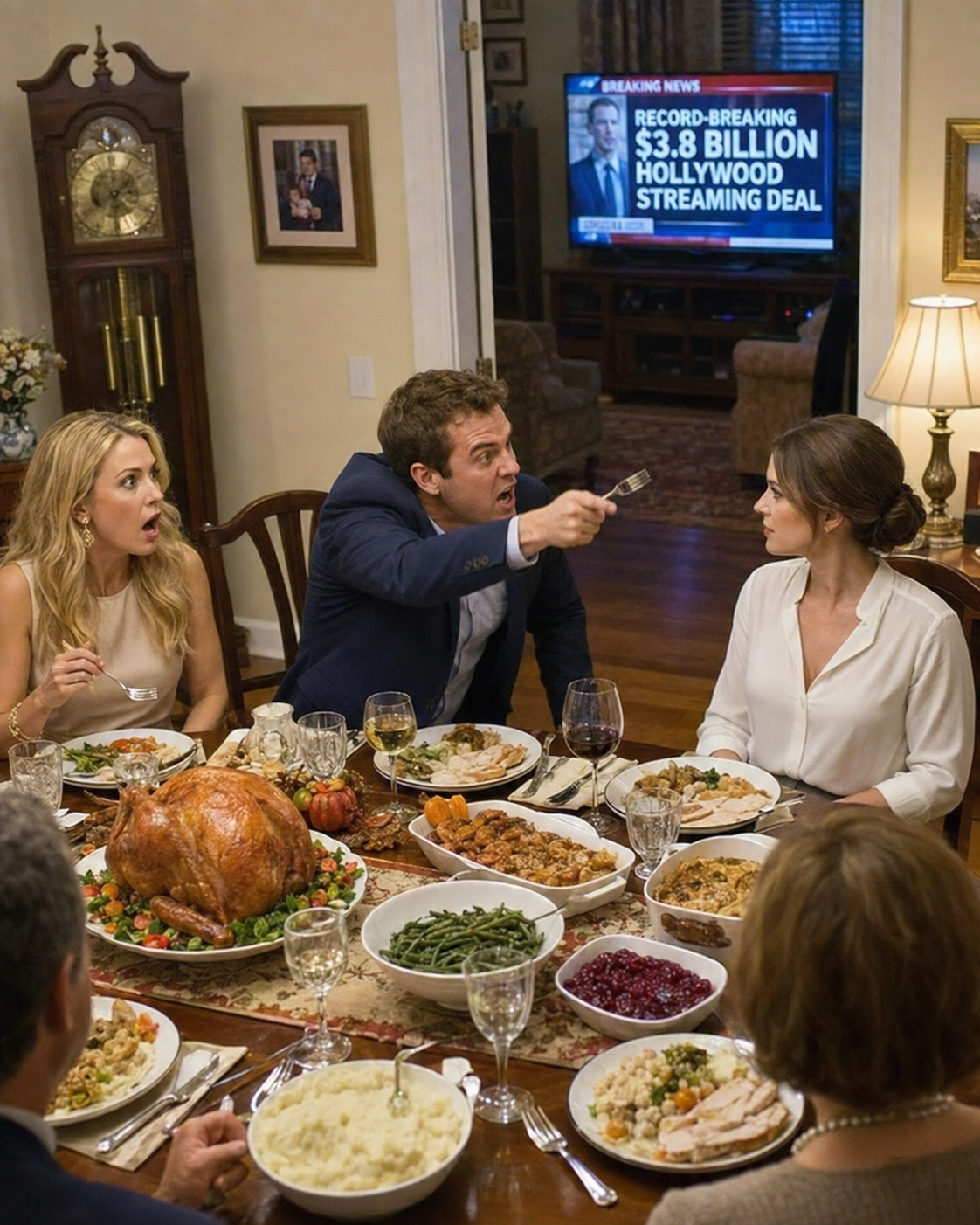 At Thanksgiving, My Brother Pointed His Fork at Me and Said, “You’re 32, Broke, and Still Playing Pretend.” My Parents Sat There and Let Him Tear Apart My Life—Until the TV Interrupted Dinner With a Record-Breaking Hollywood Deal, and His Smirk Vanished Before He Could Finish His Next Sentence.