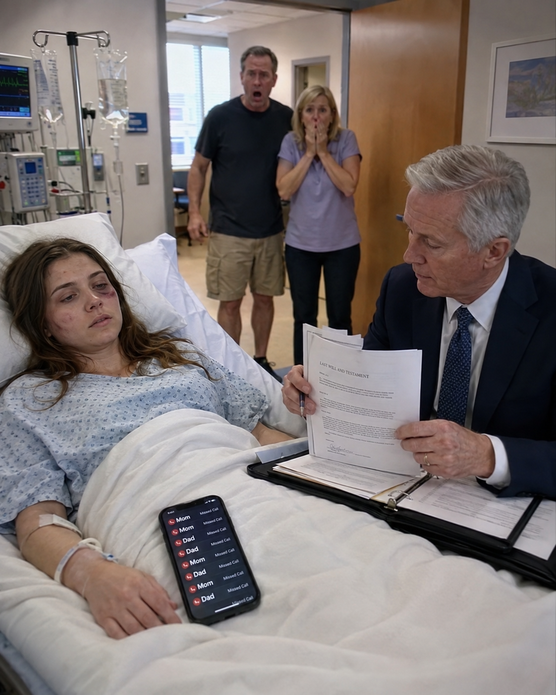 My parents ignored nine urgent calls from my hospital bed because they were My parents ignored nine urgent calls from my hospital bed because they were helping my sister unpack her new suburban house. So I summoned my estate lawyer to the hospital, changed everything right there, and when they finally showed up, they discovered exactly what their cruelty had cost them.