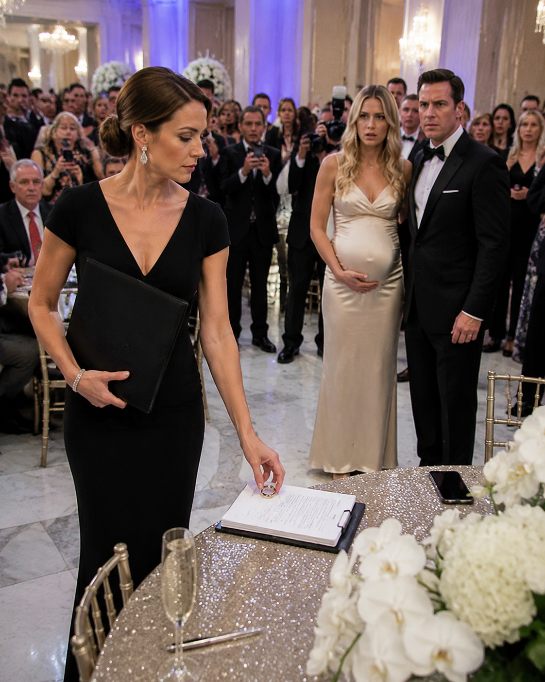 My husband’s pregnant mistress put her hand on my chair at a Manhattan charity dinner and said, “Wives are the past.”